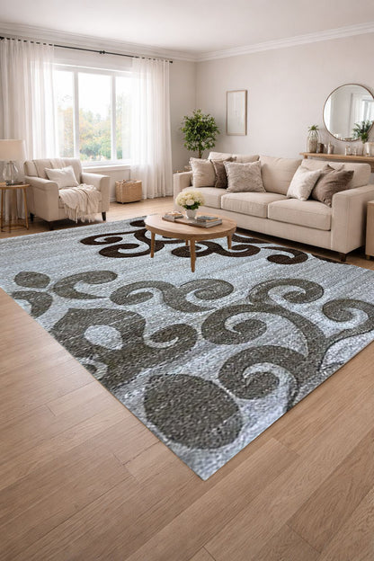 Covor cu Insertii Florale tip Tribal,Bej/Maro