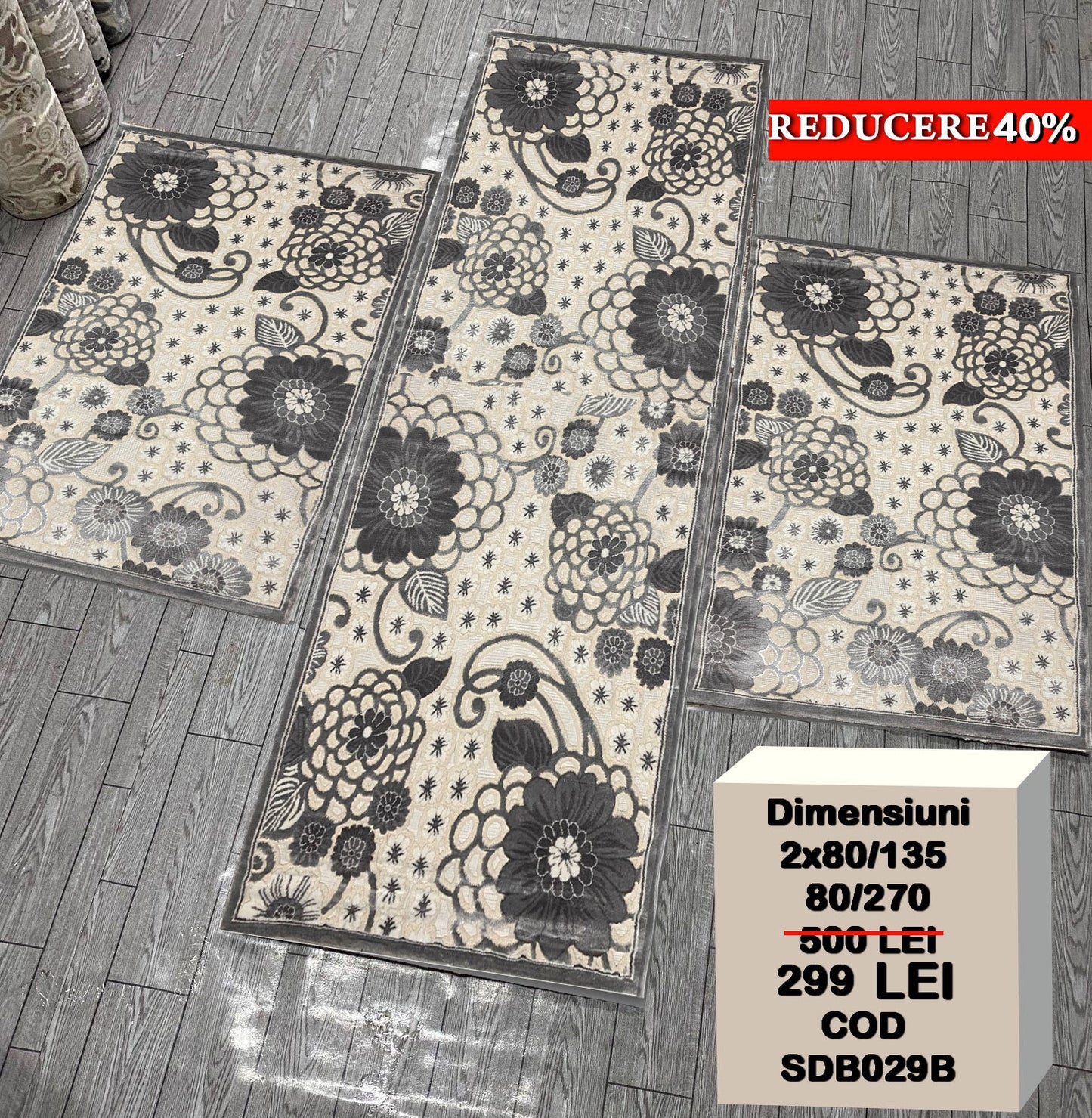 Set 3 Traverse Cu Insertii Florale 3D tip Margarete,Gri/Bej