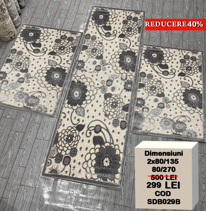 Set 3 Traverse Cu Insertii Florale 3D tip Margarete,Gri/Bej