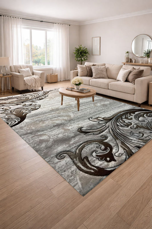 Covor cu Insertii Florale tip Lalea,Bej/Maro