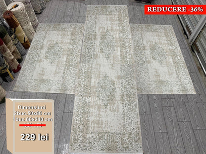 Set 3 Traverse Premium cu Insertii tip Hena,Verde/Bej