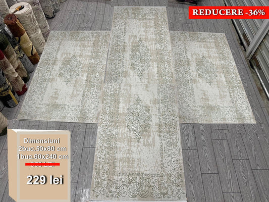 Set 3 Traverse Premium cu Insertii tip Hena,Verde/Bej