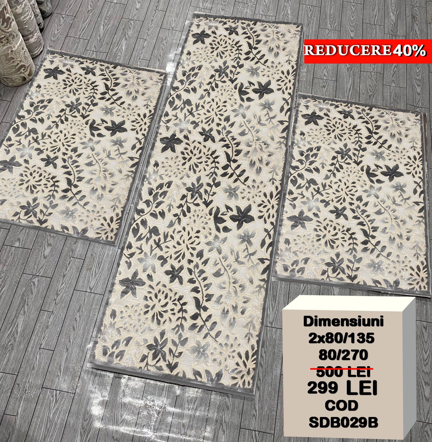 Set 3 Traverse Cu Insertii Florale 3D tip Margarete,Gri/Bej