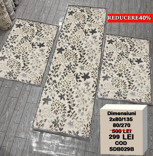 Set 3 Traverse Cu Insertii Florale 3D tip Margarete,Gri/Bej