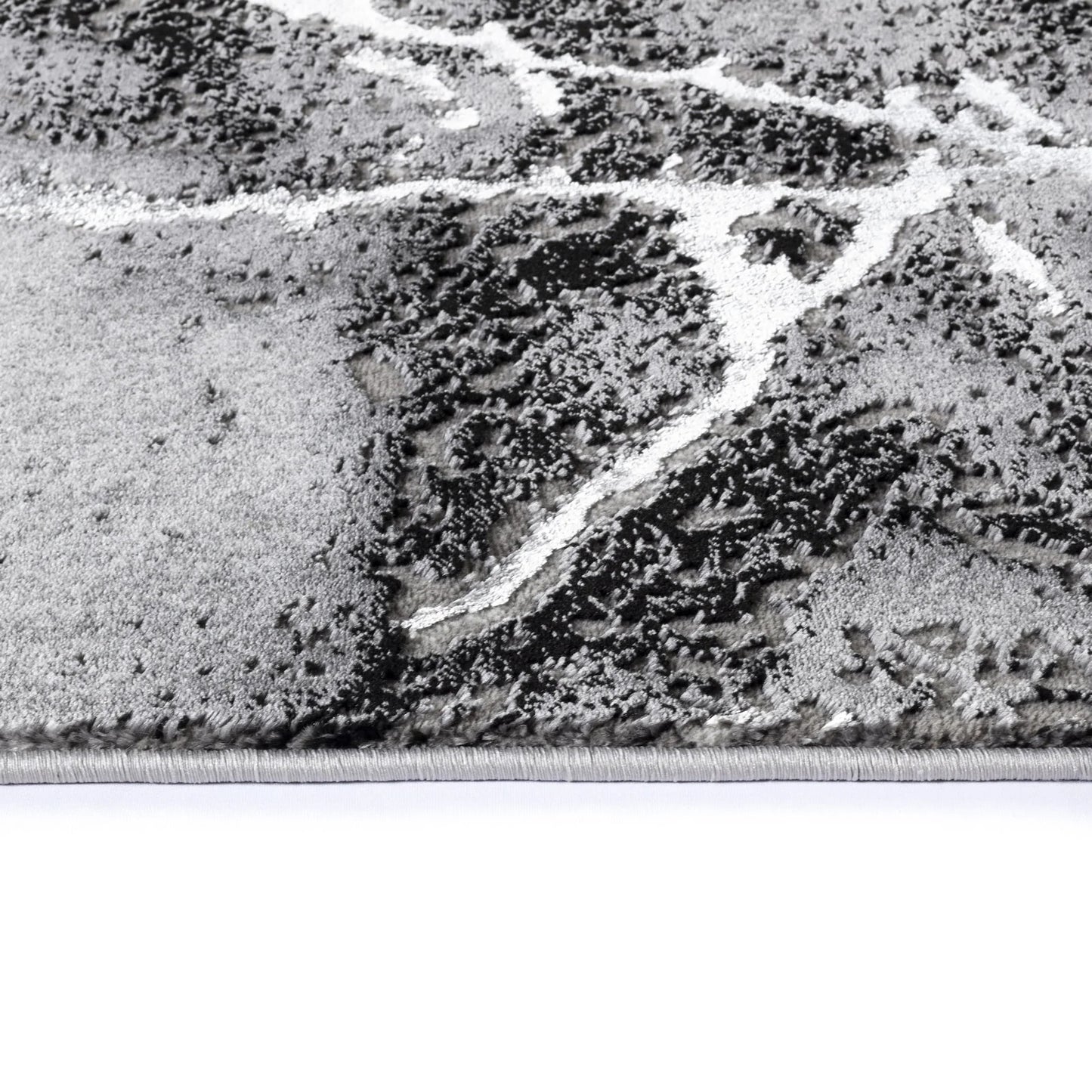 Covor cu Insertii 3D tip Marmura,Gri/Negru