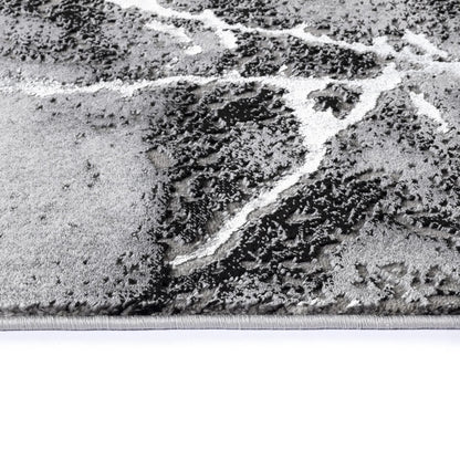 Covor cu Insertii 3D tip Marmura,Gri/Negru