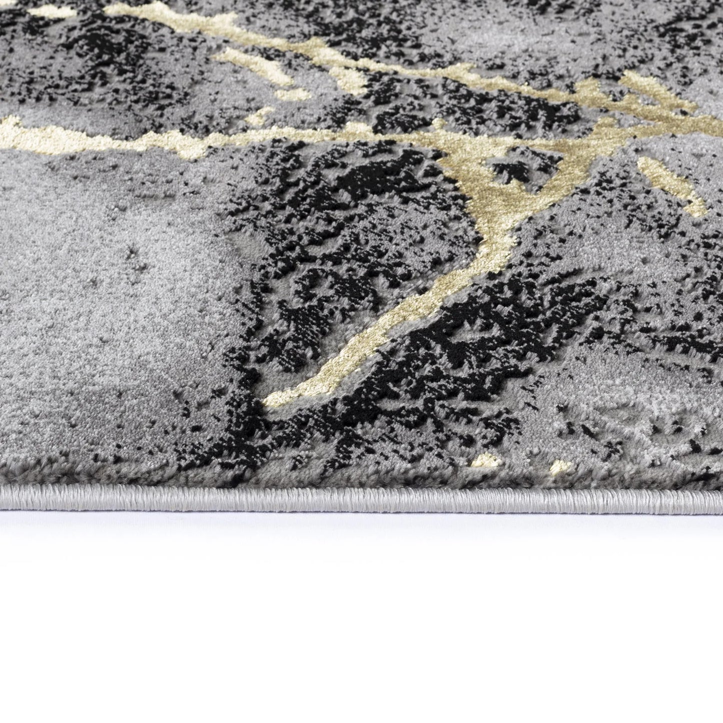 Covor cu Insertii 3D tip Marmura,Gri/Negru/Auriu
