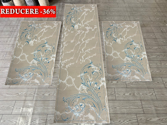 Set 3 Traverse Premium cu Insertii tip Lalea,Crem/Turqoise