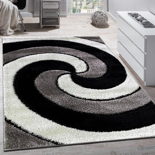 Covor Pufos de Matase si Bumbac Tip Ventilator, Gri/Negru