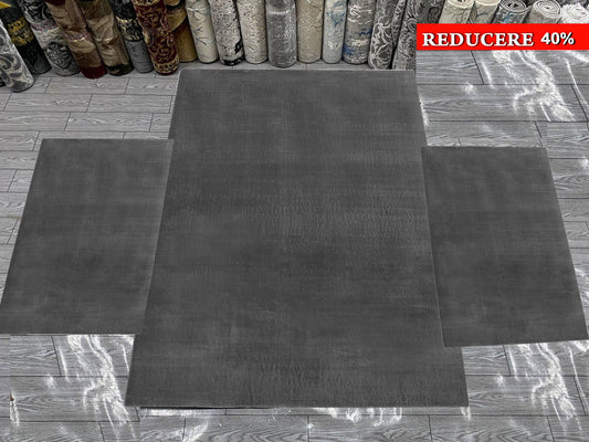 Set 3 Covoare Pufoase Pelus,Gri Antracit