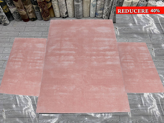 Set 3 Covoare Pufoase Pelus,Roz Pudra