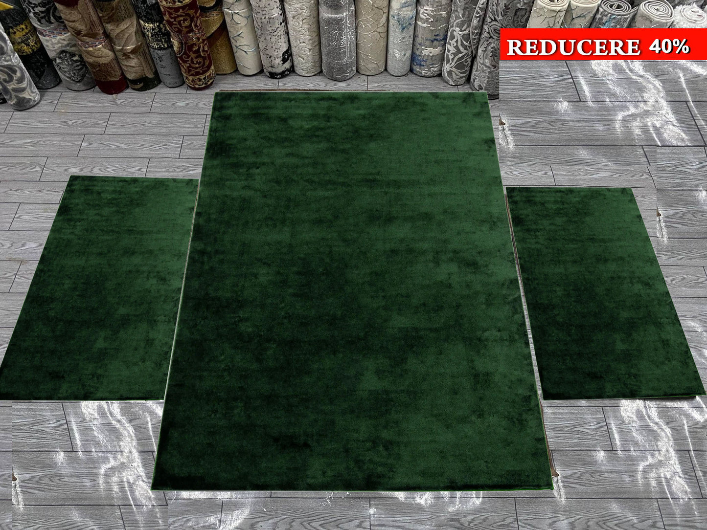 Set 3 Covoare Pufoase Pelus,Verde Smarald