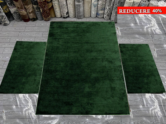 Set 3 Covoare Pufoase Pelus,Verde Smarald