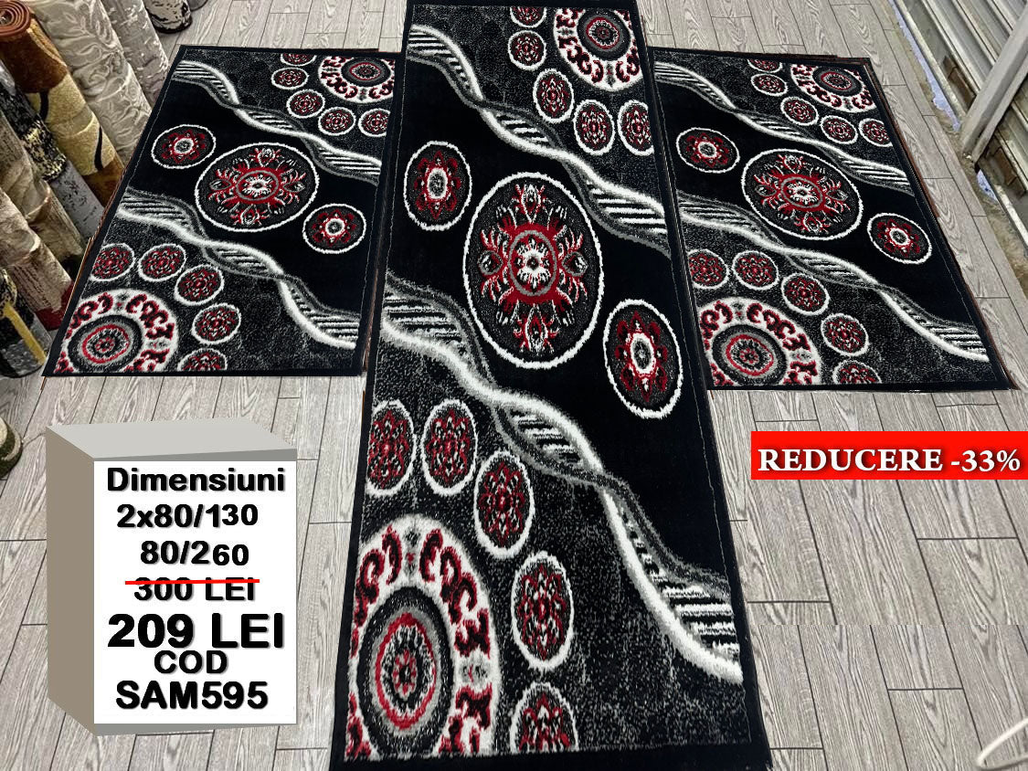 Set 3 Traverse cu Insertii Geometrice,Negru/Grena