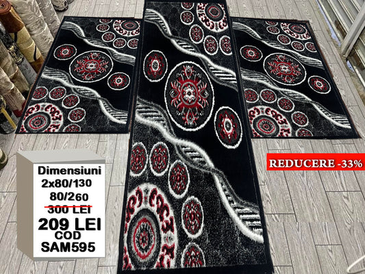 Set 3 Traverse cu Insertii Geometrice,Negru/Grena