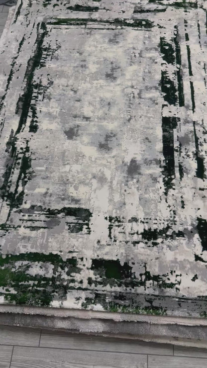 Covor Tip Pictura Moderna,Verde Smarald/Gri/Bej