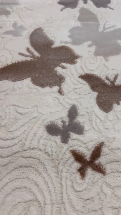 Covor Modern cu Fluturasi,Crem/Bej