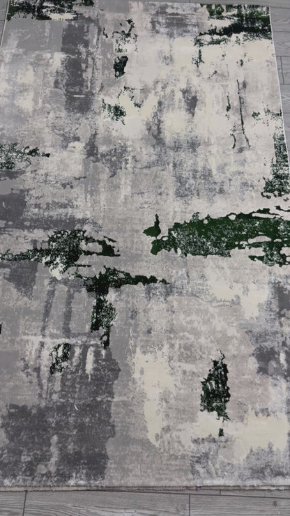 Covor Tip Pictura Moderna,Verde Smarald/Gri/Bej