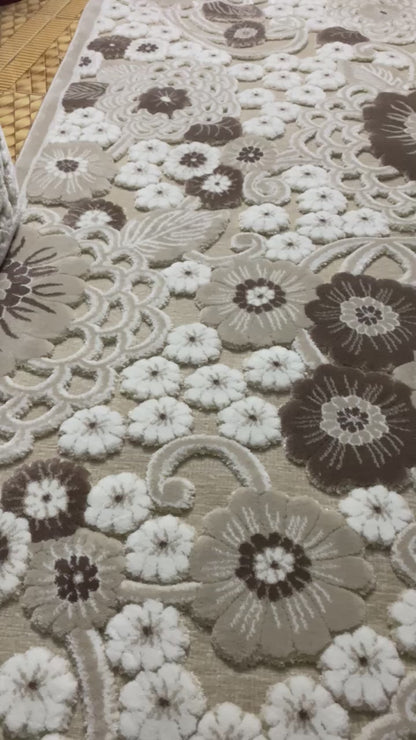 Traversa cu Insertii Florale 3D Margarete ,Bej/Maro