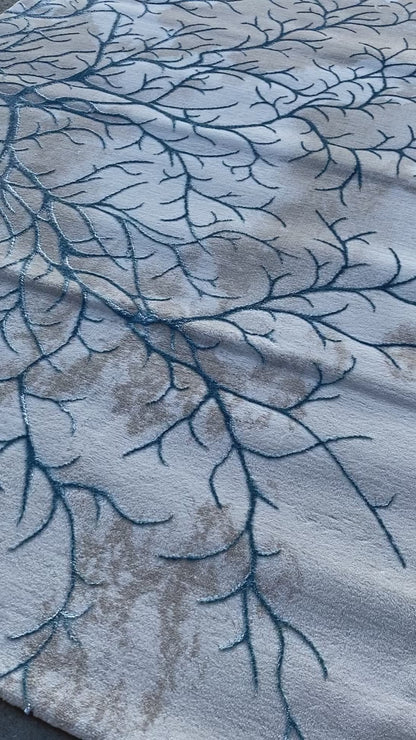 Covor Modern cu Insertii Naturale de tip Crenute , Bej/Turqoise