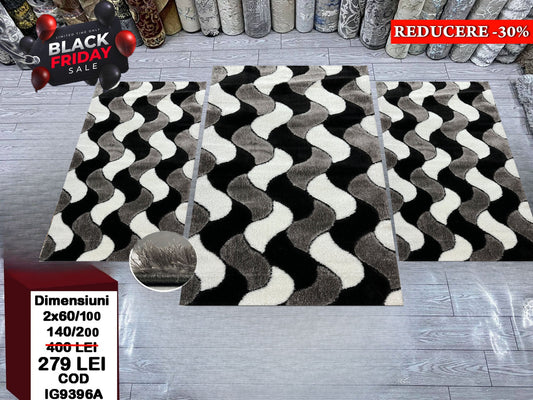 Set 3 Traverse Pufoase 3D,Gri/Negru/Alb