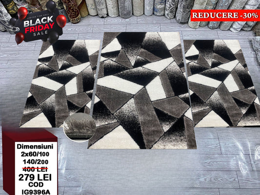 Set 3 Traverse Pufoase 3D,Gri/Negru/Alb