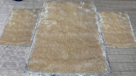 Set Covor cu Traverse Pufoase din Fir de Matase si Bumbac 3D,Bej