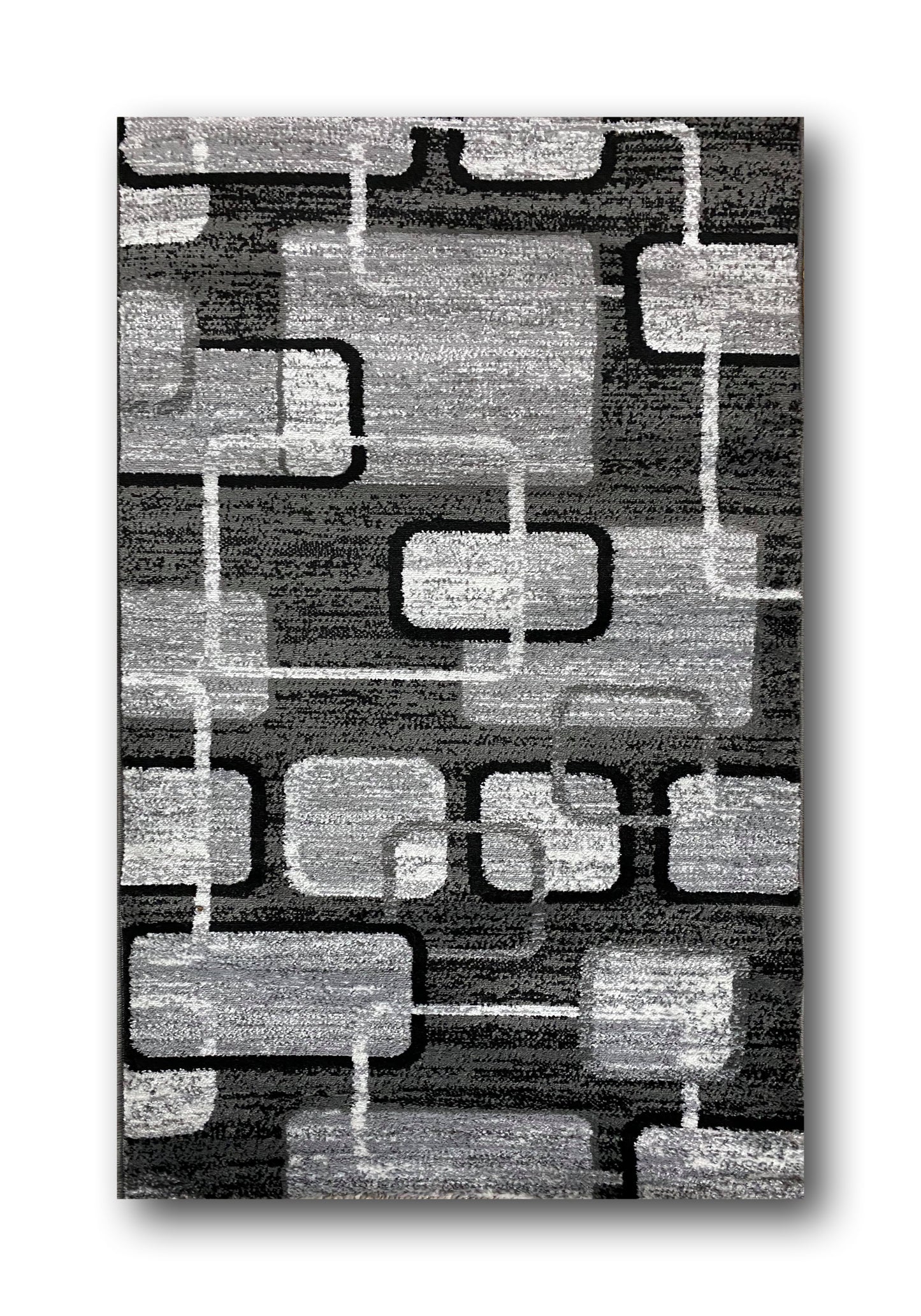 Covor cu Insertii Geometrice tip Patrate,Gri/Negru