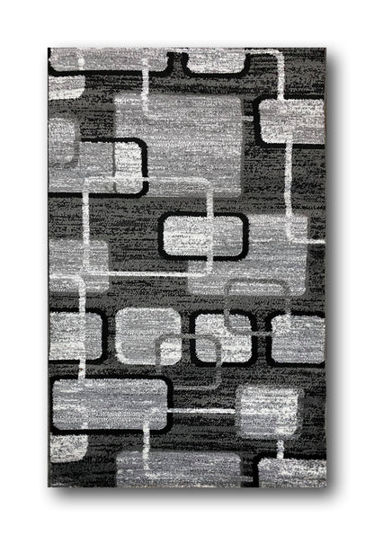 Covor cu Insertii Geometrice tip Patrate,Gri/Negru