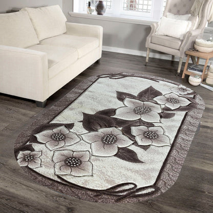 Covor cu Insertii Florale de tip Bujor ,Bej