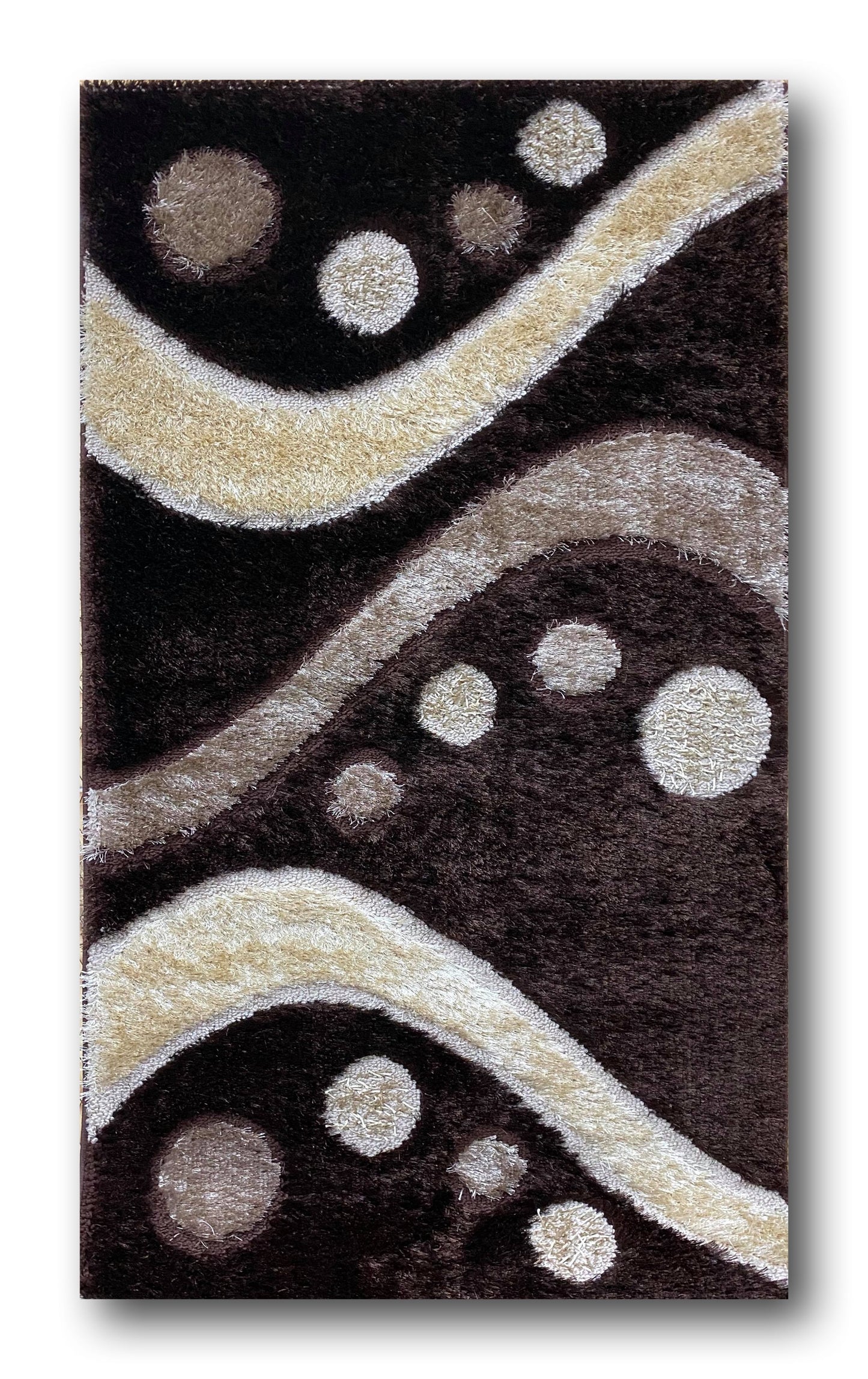 Covor Pufos cu fir lung de matase cu imprimeu geometric tip bilute si linii