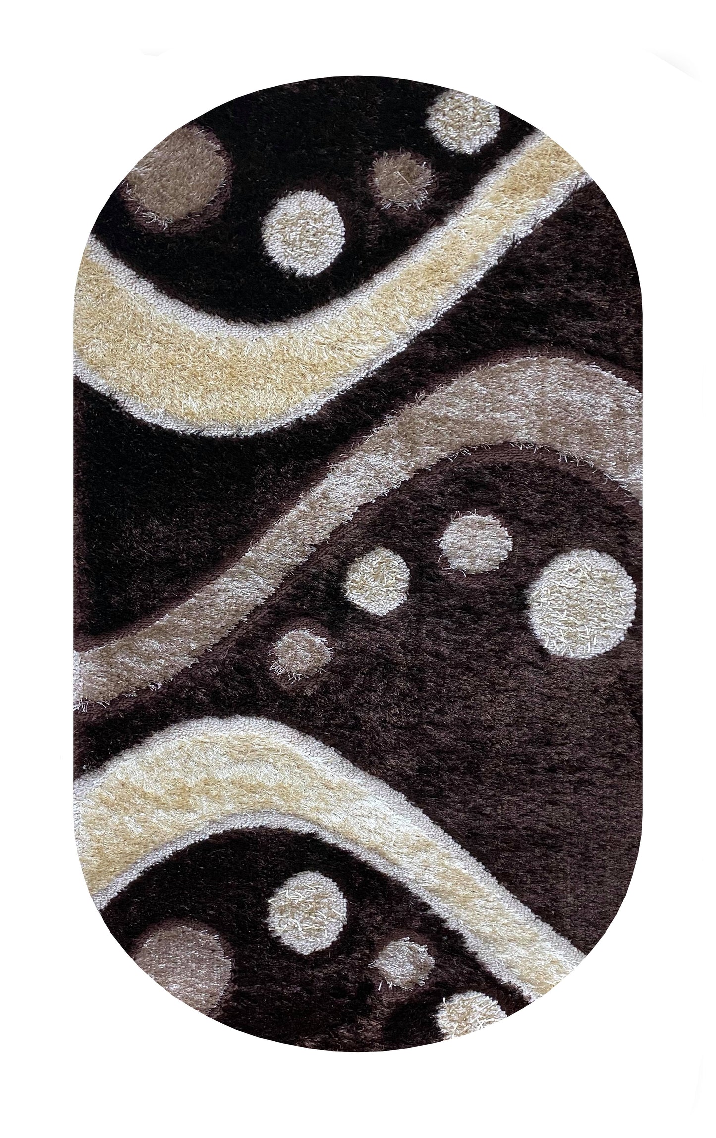 Covor Pufos cu fir lung de matase cu imprimeu geometric tip bilute si linii