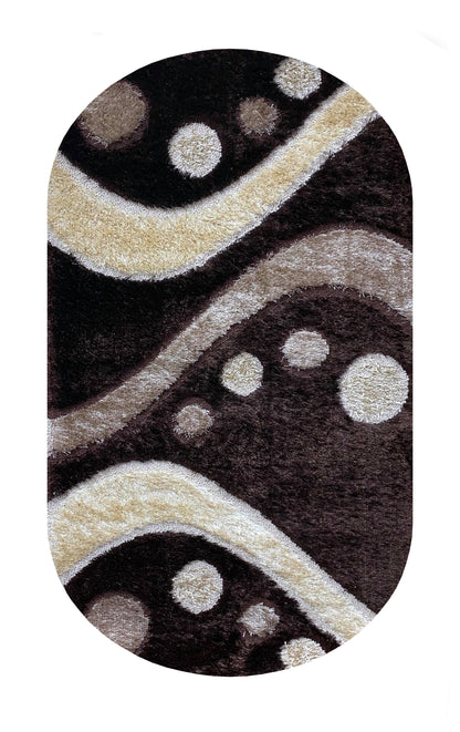 Covor Pufos cu fir lung de matase cu imprimeu geometric tip bilute si linii