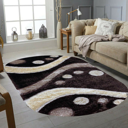 Covor Pufos cu fir lung de matase cu imprimeu geometric tip bilute si linii