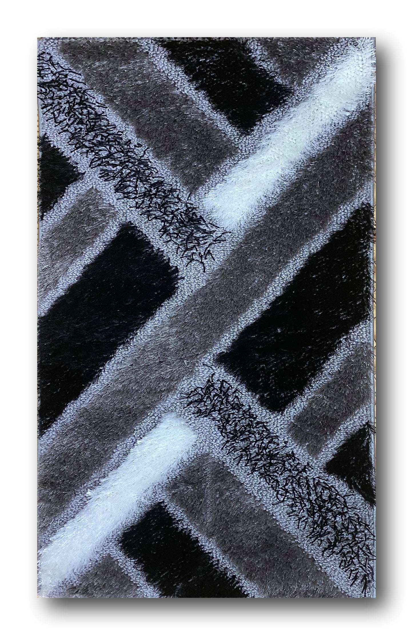 Covor Pufos cu Fir de Matase cu Insertii Geometrice tip Linii,Gri