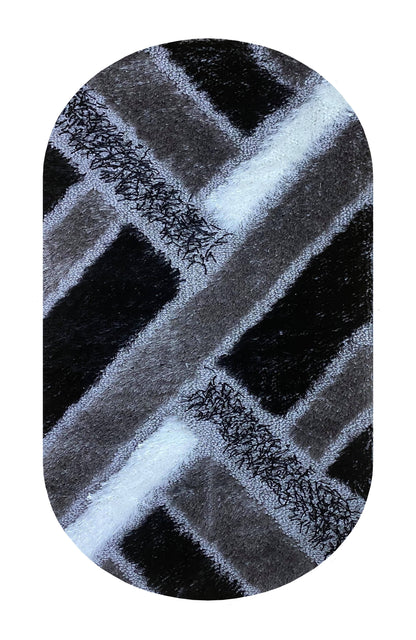 Covor Pufos cu Fir de Matase cu Insertii Geometrice tip Linii,Gri