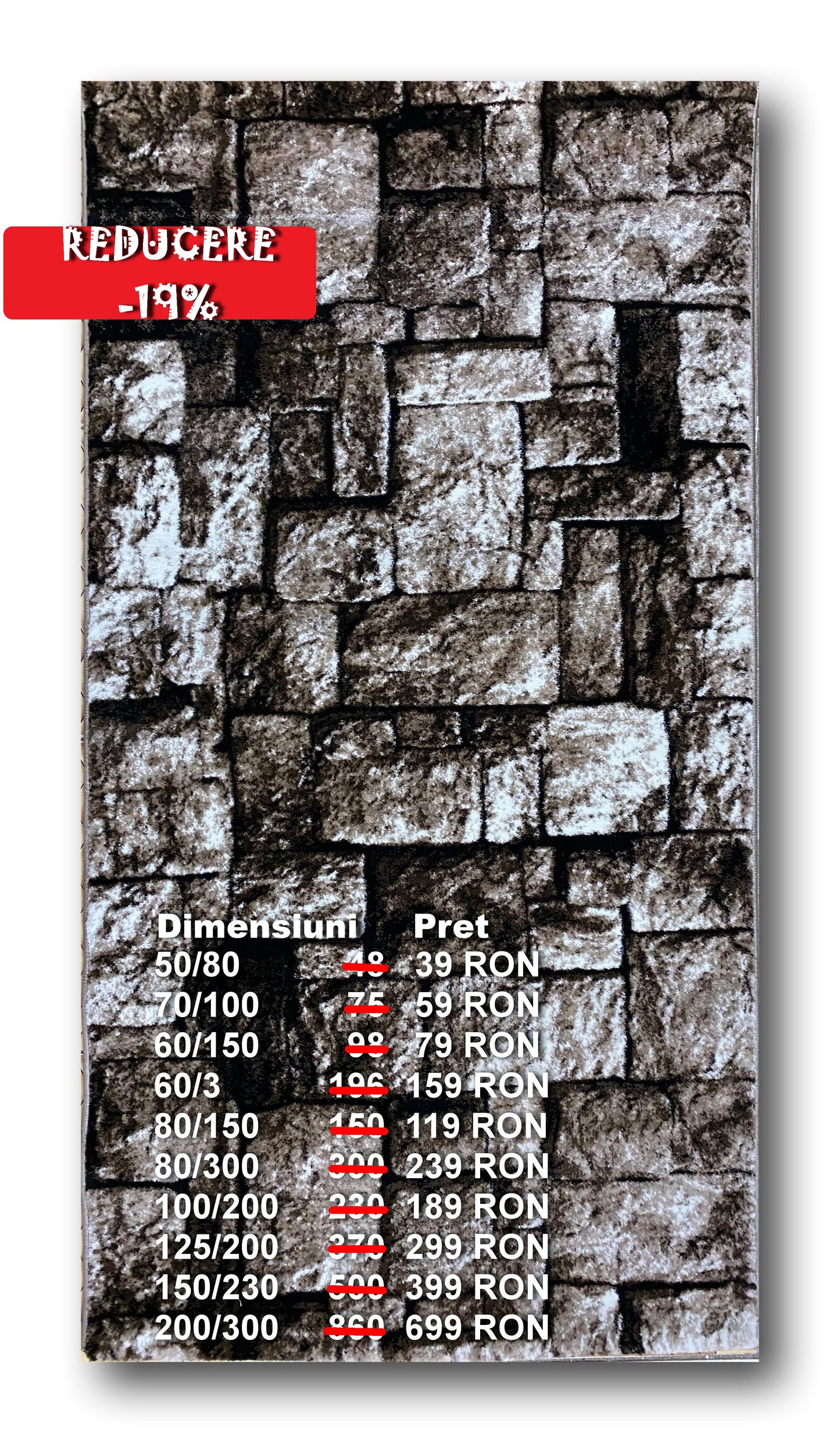 Covor cu insertii geometrice de tip dreptunghice cu aspect de pietre 3D, Bej/Maro