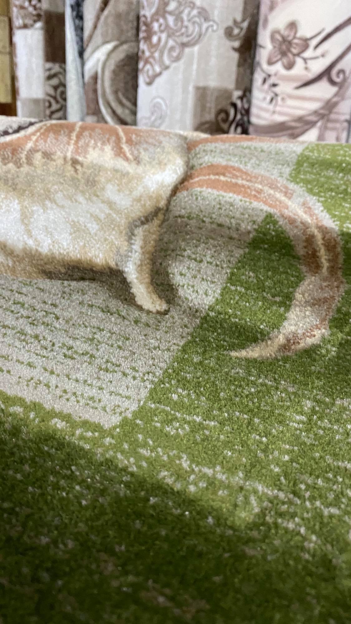 Covor cu Insertii Florale de tip Crin Asiatic,Verde/Crem