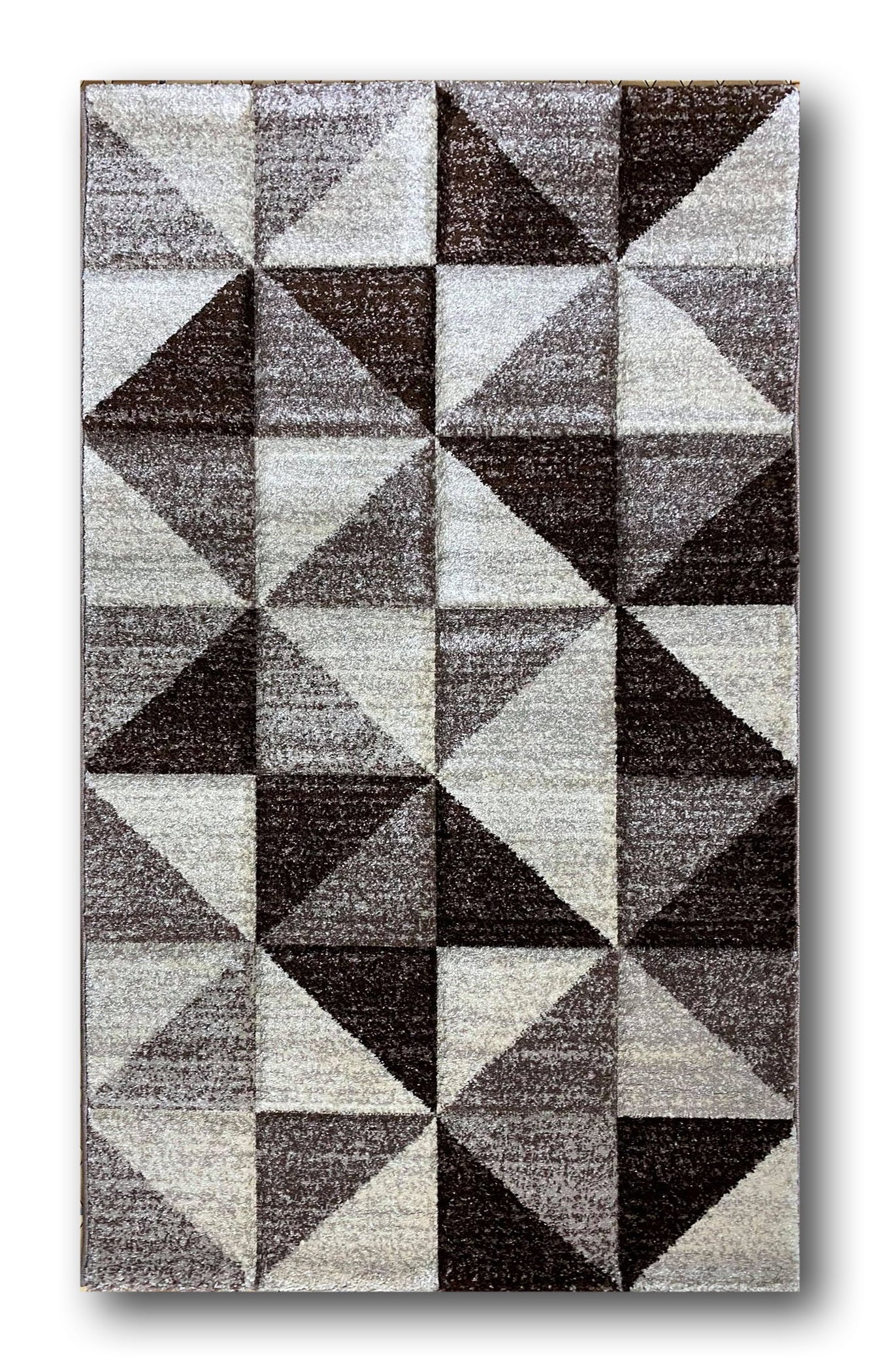 Covor frize cu Insertii Geometrice de Tip Triunghiuri ,Bej