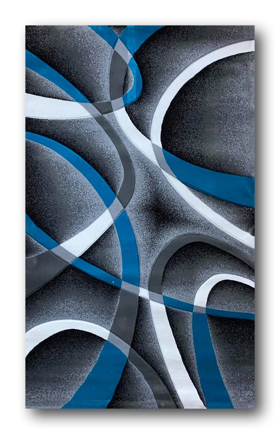 Covor cu Insertii Geometrice de Tip Linii ,Gri/Albastru