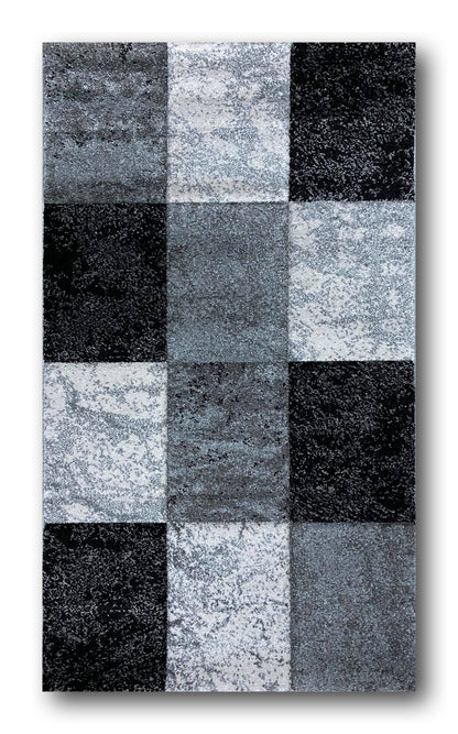 Covor frize cu Insertii Geometrice tip Patrate,Gri