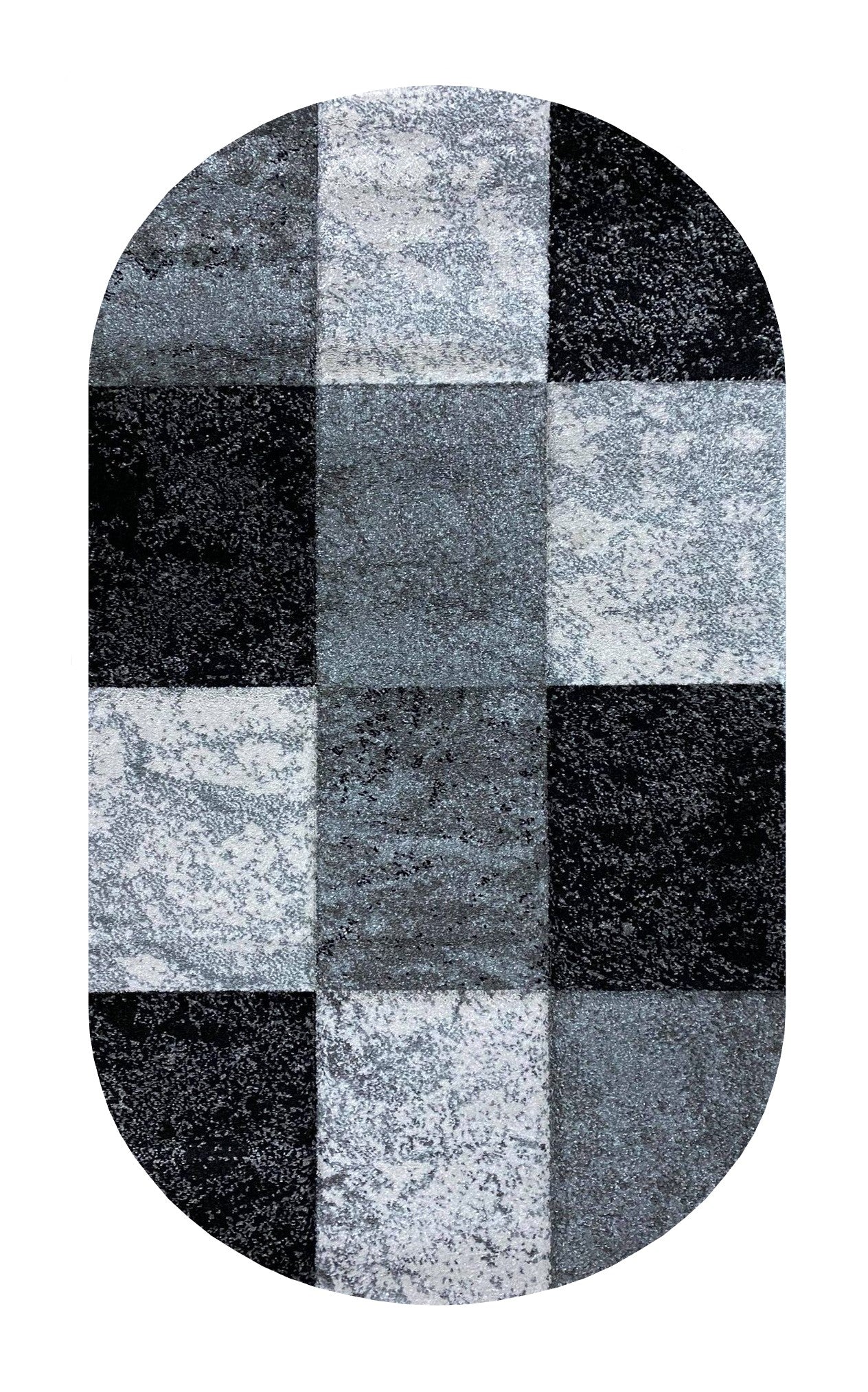 Covor frize cu Insertii Geometrice tip Patrate,Gri