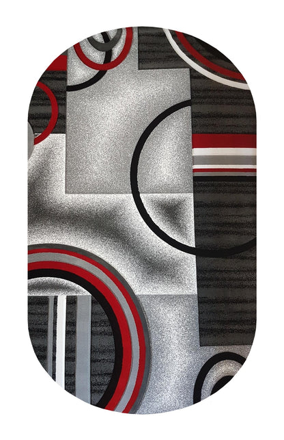 Covor cu Insertii Geometrice de Tip Cercuri ,Gri/Rosu