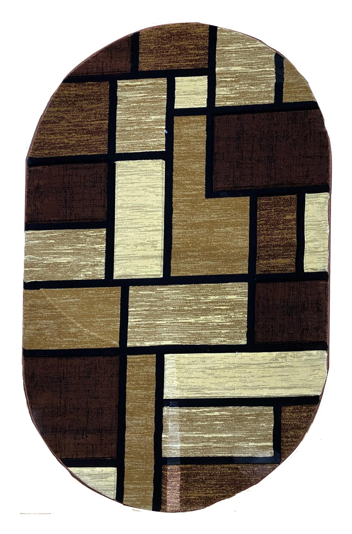 Covor cu Insertii Geometrice de Tip Patrate si Dreptunghiuri ,Maro