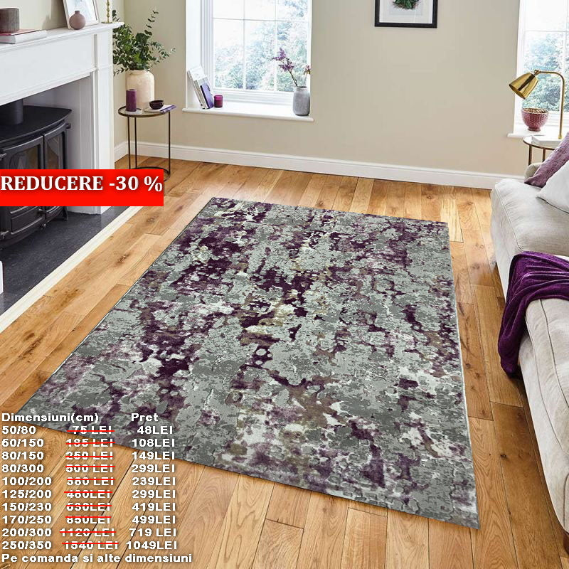 Covor cu Insertii Moderne tip Picasso,Mov-Gri