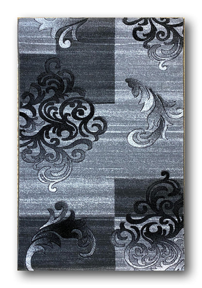 Covor cu Insertii Florale de Tip Baroc ,Gri