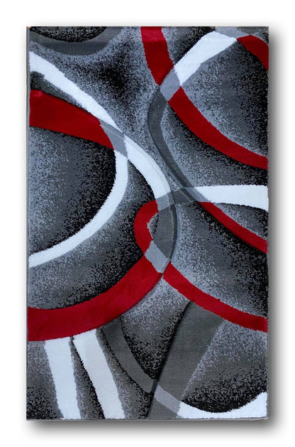 Covor cu Insertii Geometrice tip Linii ,Rosu/Gri