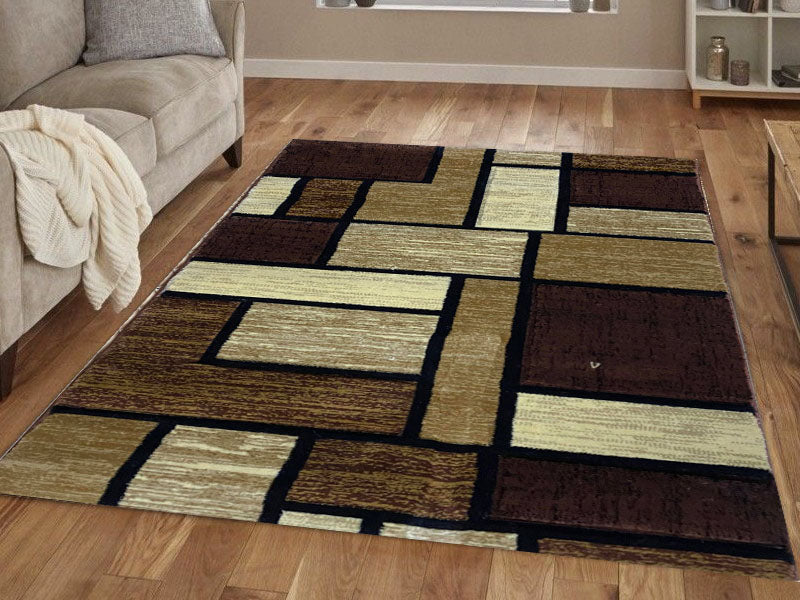 Covor cu Insertii Geometrice de Tip Patrate si Dreptunghiuri ,Maro