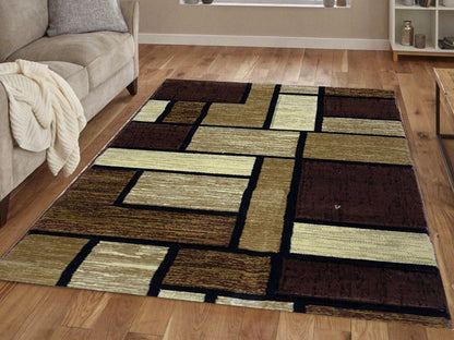 Covor cu Insertii Geometrice de Tip Patrate si Dreptunghiuri ,Maro