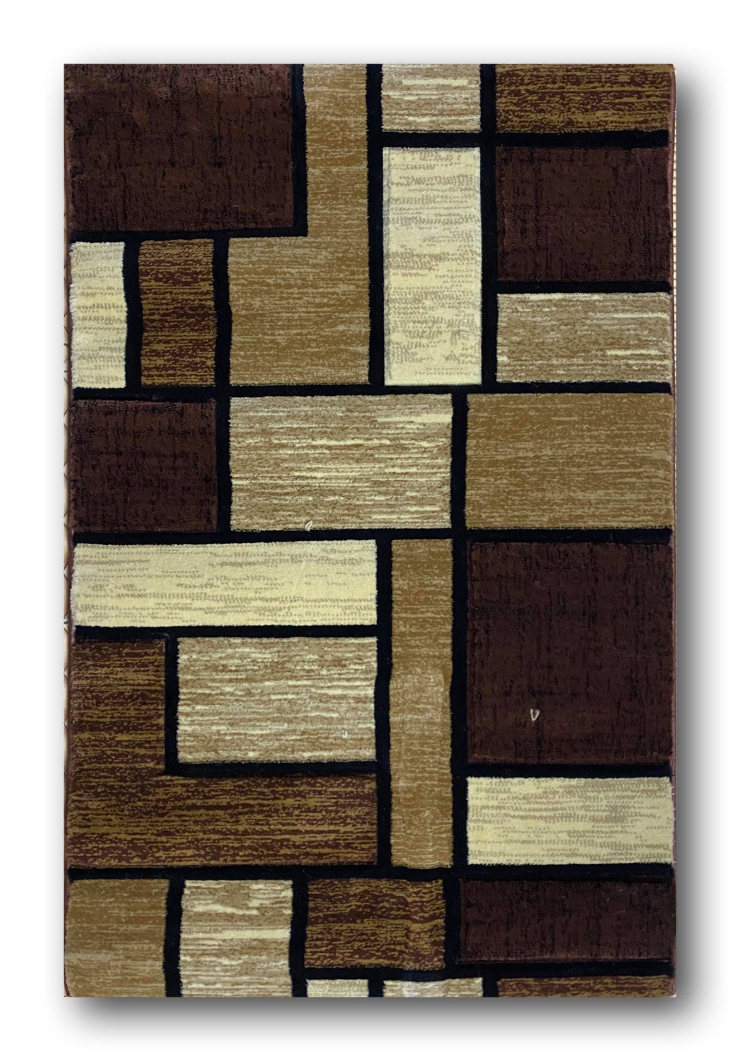 Covor cu Insertii Geometrice de Tip Patrate si Dreptunghiuri ,Maro